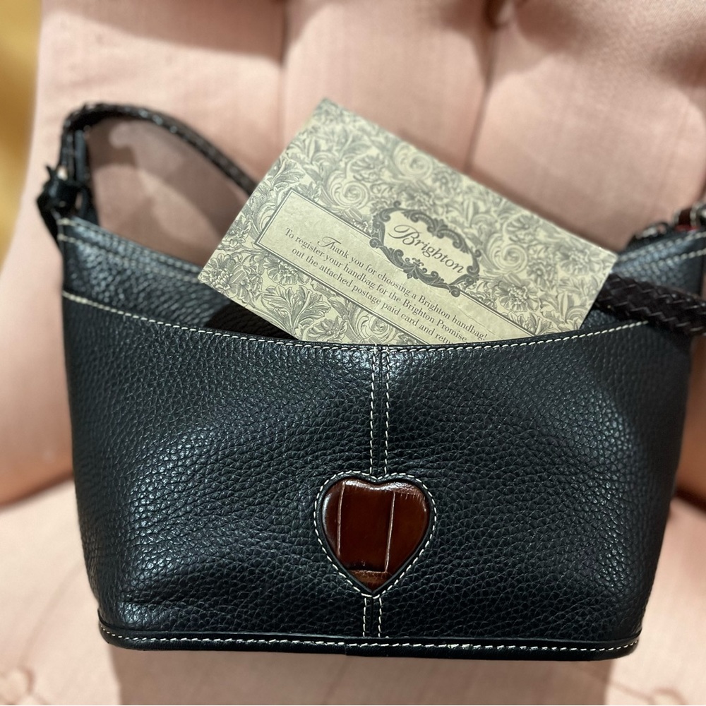 (1357) Brighton Shoulder Bag Croc and Grained Leather with Heart black/brown